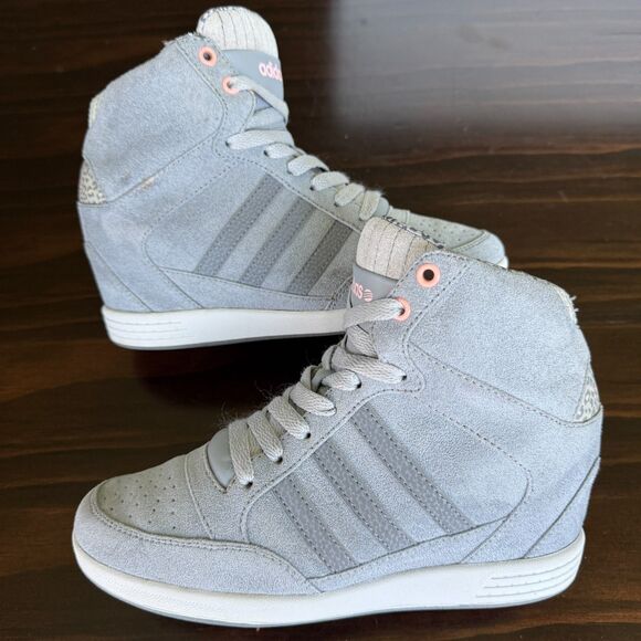 adidas Shoes - adidas NEO Super Women's Gray Suede High Top Wedge Leopard Sneakers Size 6.5